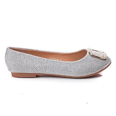 Figre104 Silver Childrens Girl Rhinestone Studded Medallion Slip On Dress Flats-10 Figre104 Silver Childrens Girl Rhinestone Studded Medallion Slip On Dress Flats-10